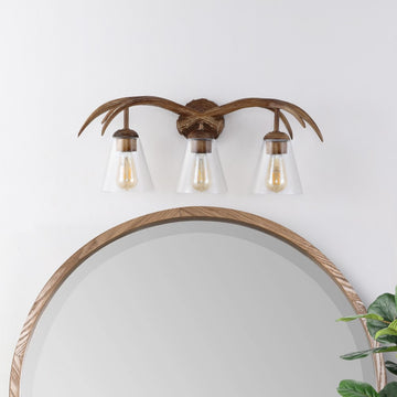 Wyatt 25.5" 3-Light Southwestern Bohemian Resin/Seeded Glass Faux Antler LED Vanity Light - JONATHAN Y